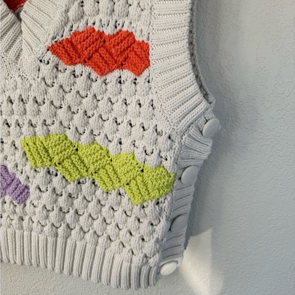 Zara Womens Multicolor Chunky Knit V-Neck Sleeveless Sweater Vest Size Large - Picture 14 of 14